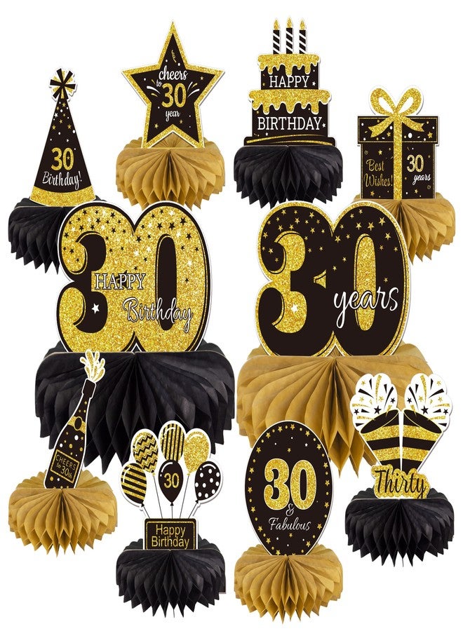 Gexolenu 10 Pcs 30th Birthday Honeycomb Centerpieces Gold Black Cheers to 30 Years Birthday Centerpieces Tables Toppers for 30th Birthday Decorations 30 Fabulous Birthday Party Decorations Supply - Image 1
